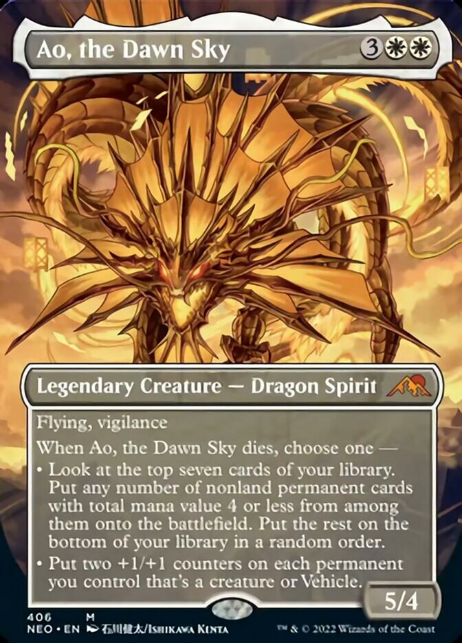 Ao, the Dawn Sky (Borderless Alternate Art) [Kamigawa: Neon Dynasty] MTG Single Magic: The Gathering    | Red Claw Gaming