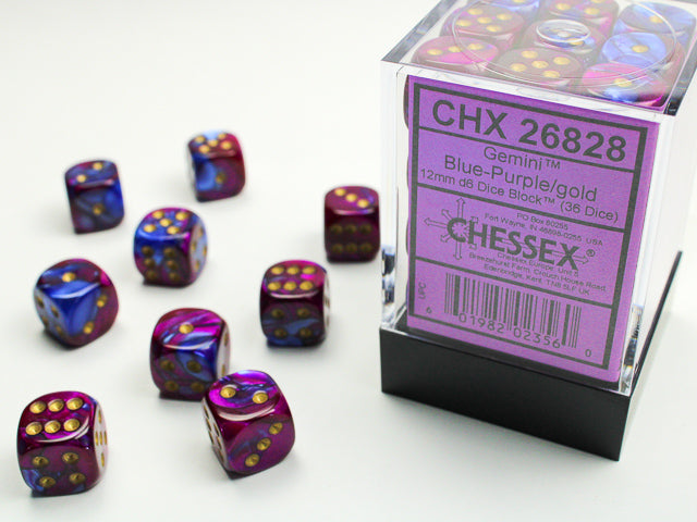 Gemini® 12mm d6 Blue-Purple/gold Dice Block Dice Chessex    | Red Claw Gaming