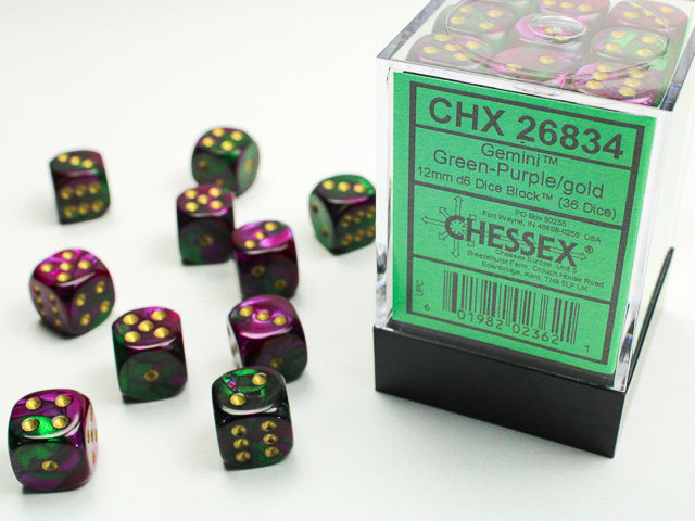 Gemini® 12mm d6 Green-Purple/gold Dice Block Dice Chessex    | Red Claw Gaming