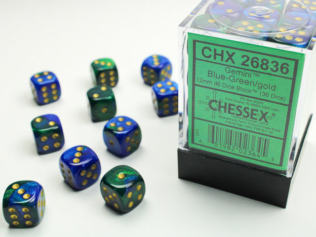 Gemini® 12mm d6 Blue-Green/gold Dice Block Dice Chessex    | Red Claw Gaming