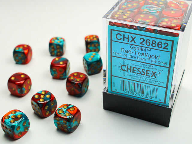 Gemini® 12mm d6 Red-Teal/gold Dice Block Dice Chessex    | Red Claw Gaming