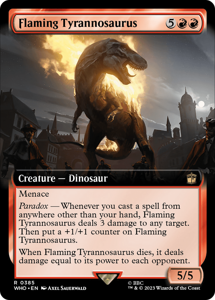 Flaming Tyrannosaurus (Extended Art) [Doctor Who] MTG Single Magic: The Gathering    | Red Claw Gaming