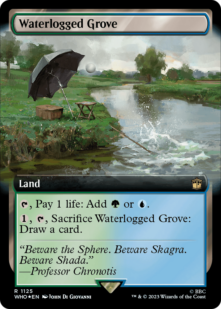 Waterlogged Grove (Extended Art) (Surge Foil) [Doctor Who] MTG Single Magic: The Gathering    | Red Claw Gaming