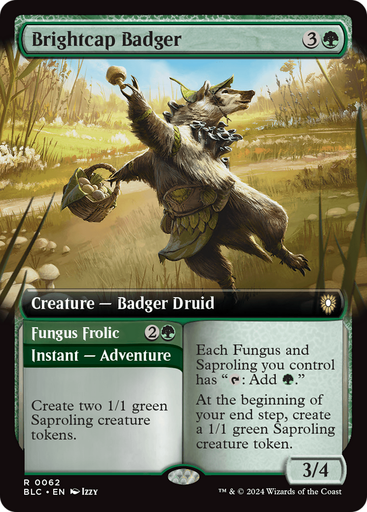 Brightcap Badger // Fungus Frolic (Extended Art) [Bloomburrow Commander] MTG Single Magic: The Gathering    | Red Claw Gaming