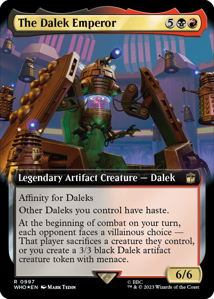 The Dalek Emperor (Extended Art) (Surge Foil) [Doctor Who] MTG Single Magic: The Gathering    | Red Claw Gaming