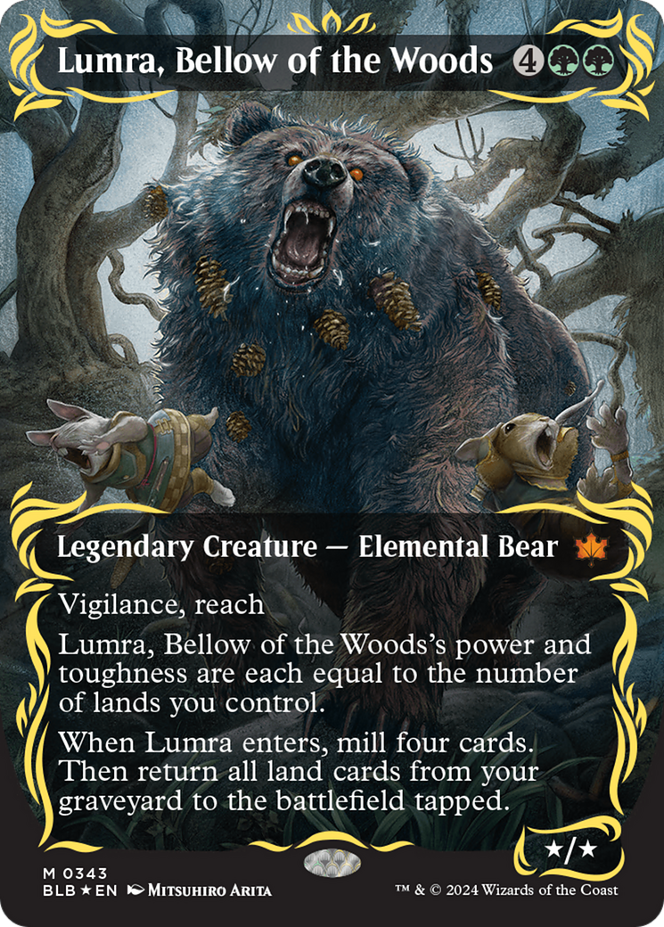 Lumra, Bellow of the Woods (Borderless) (Raised Foil) [Bloomburrow] MTG Single Magic: The Gathering    | Red Claw Gaming