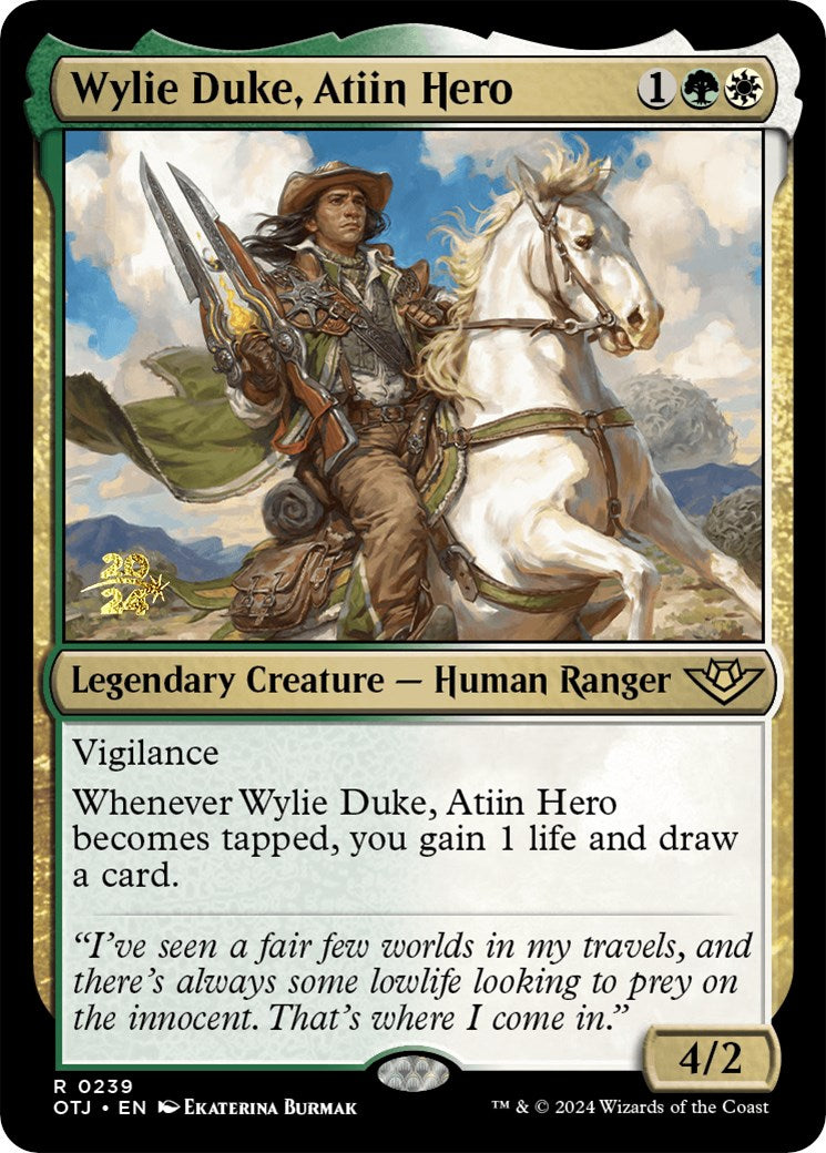 Wylie Duke, Atiin Hero [Outlaws of Thunder Junction Prerelease Promos] MTG Single Magic: The Gathering    | Red Claw Gaming