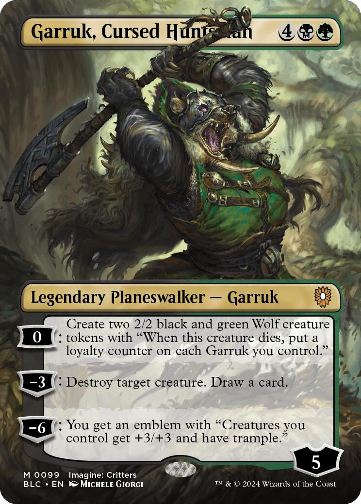 Garruk, Cursed Huntsman (Borderless) [Bloomburrow Commander] MTG Single Magic: The Gathering    | Red Claw Gaming