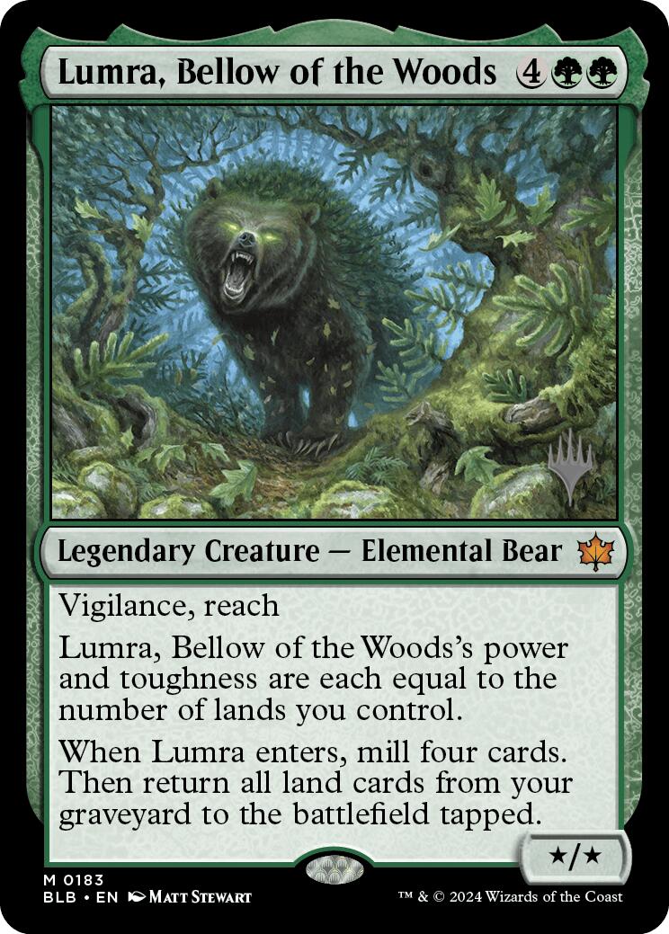 Lumra, Bellow of the Woods (Promo Pack) [Bloomburrow Promos] MTG Single Magic: The Gathering    | Red Claw Gaming