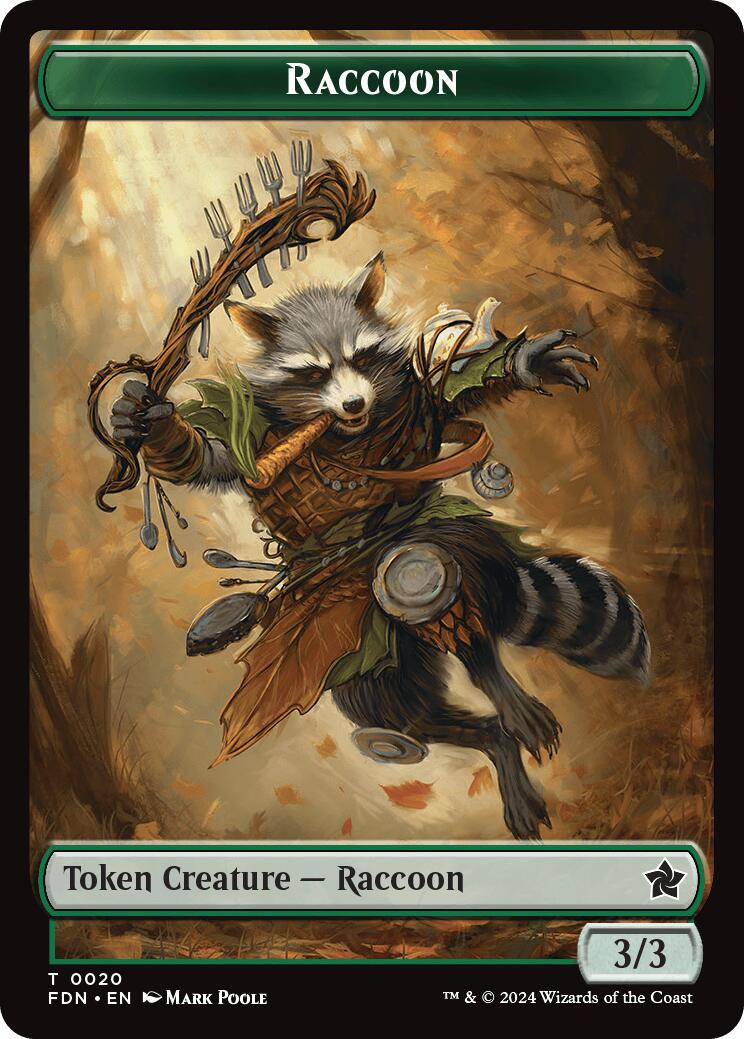 Elf Warrior // Raccoon Doubled-Sided Token [Foundations Tokens] | Red Claw Gaming