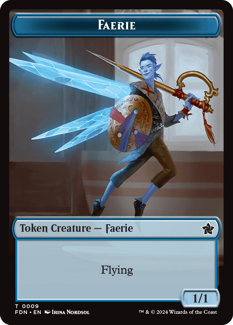 Faerie // Fish Doubled-Sided Token [Foundations Tokens] | Red Claw Gaming