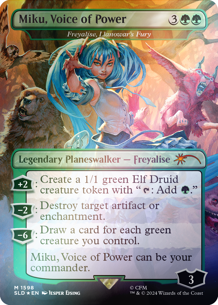 Miku, Voice of Power - Freyalise, Llanowar's Fury (Rainbow Foil) [Secret Lair Drop Series] MTG Single Magic: The Gathering    | Red Claw Gaming