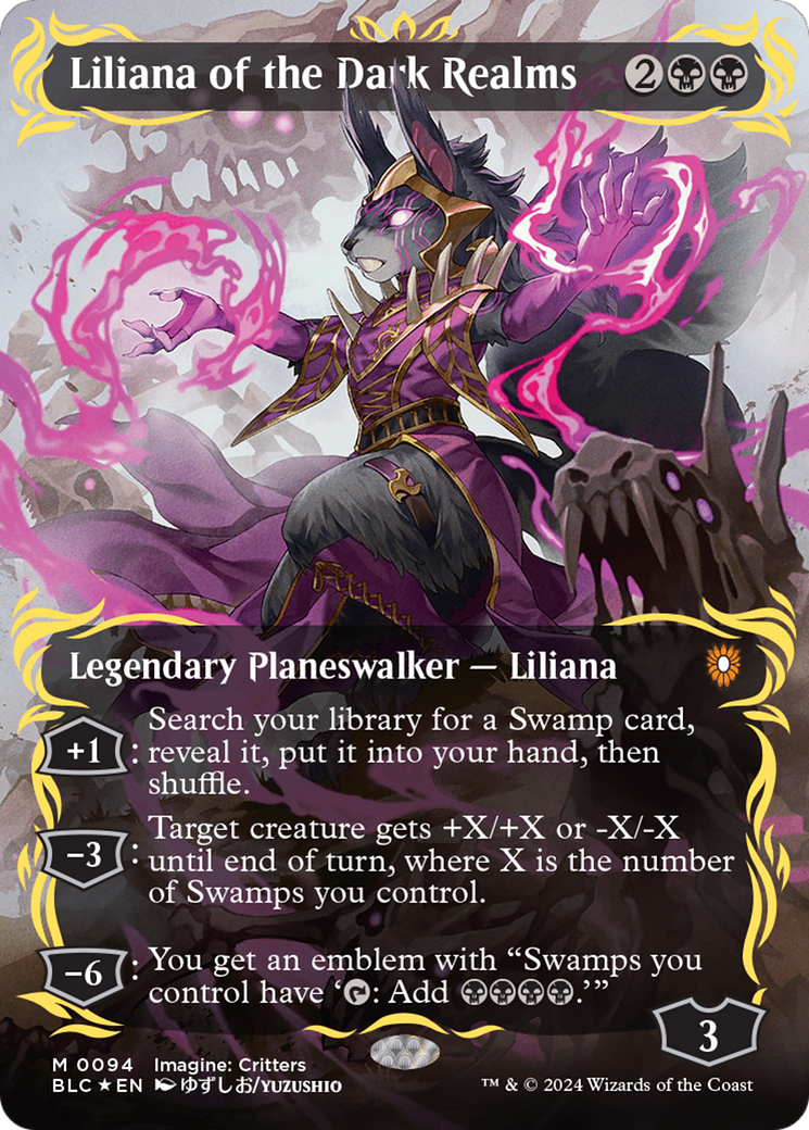 Liliana of the Dark Realms (Borderless) (Raised Foil) [Bloomburrow Commander] MTG Single Magic: The Gathering    | Red Claw Gaming