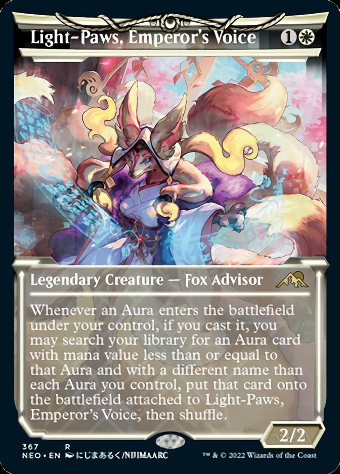 Light-Paws, Emperor's Voice (Showcase Soft Glow) [Kamigawa: Neon Dynasty] MTG Single Magic: The Gathering    | Red Claw Gaming