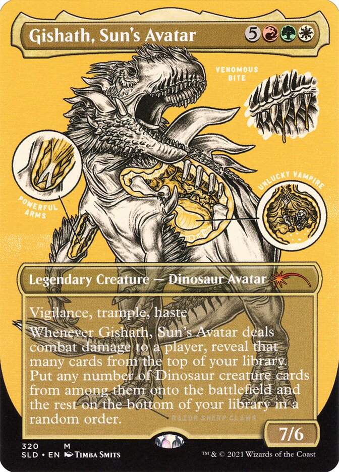 Gishath, Sun's Avatar (Borderless Foil Etched) [Secret Lair Drop Series] MTG Single Magic: The Gathering    | Red Claw Gaming