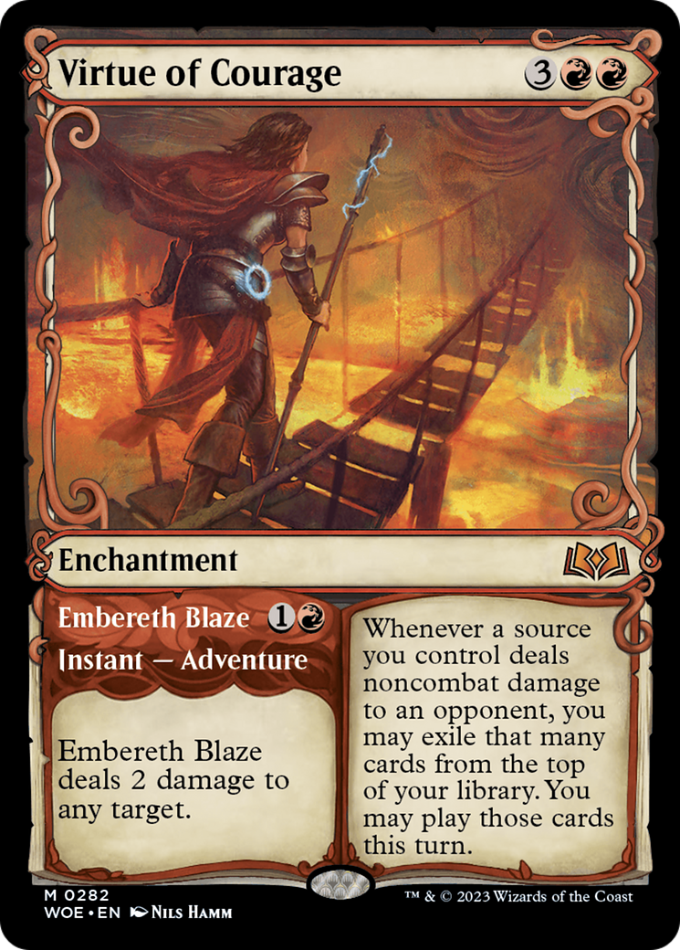 Virtue of Courage // Embereth Blaze (Showcase) [Wilds of Eldraine] MTG Single Magic: The Gathering    | Red Claw Gaming