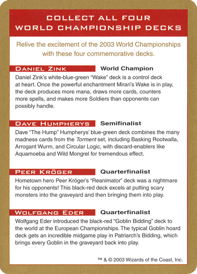 2003 World Championships Ad [World Championship Decks 2003] MTG Single Magic: The Gathering    | Red Claw Gaming