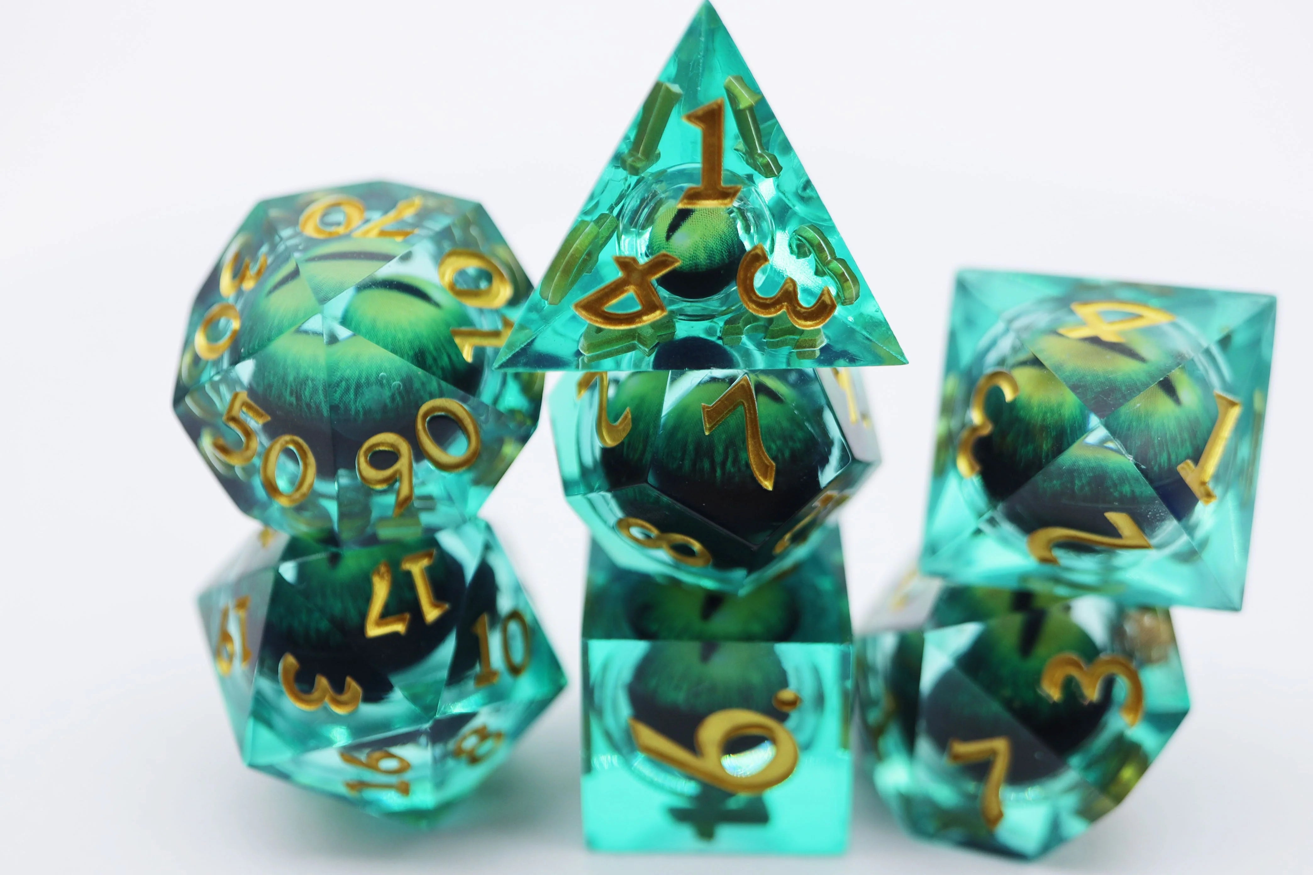 SHARP EDGE MOVING EYE RPG DICE SET - GREEN CYCLOPS Dice & Counters Foam Brain Games    | Red Claw Gaming