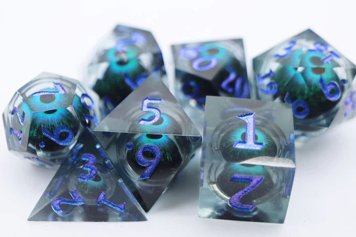 SHARP EDGE MOVING EYE RPG DICE SET - BLUE CYCLOPS Dice & Counters Foam Brain Games    | Red Claw Gaming