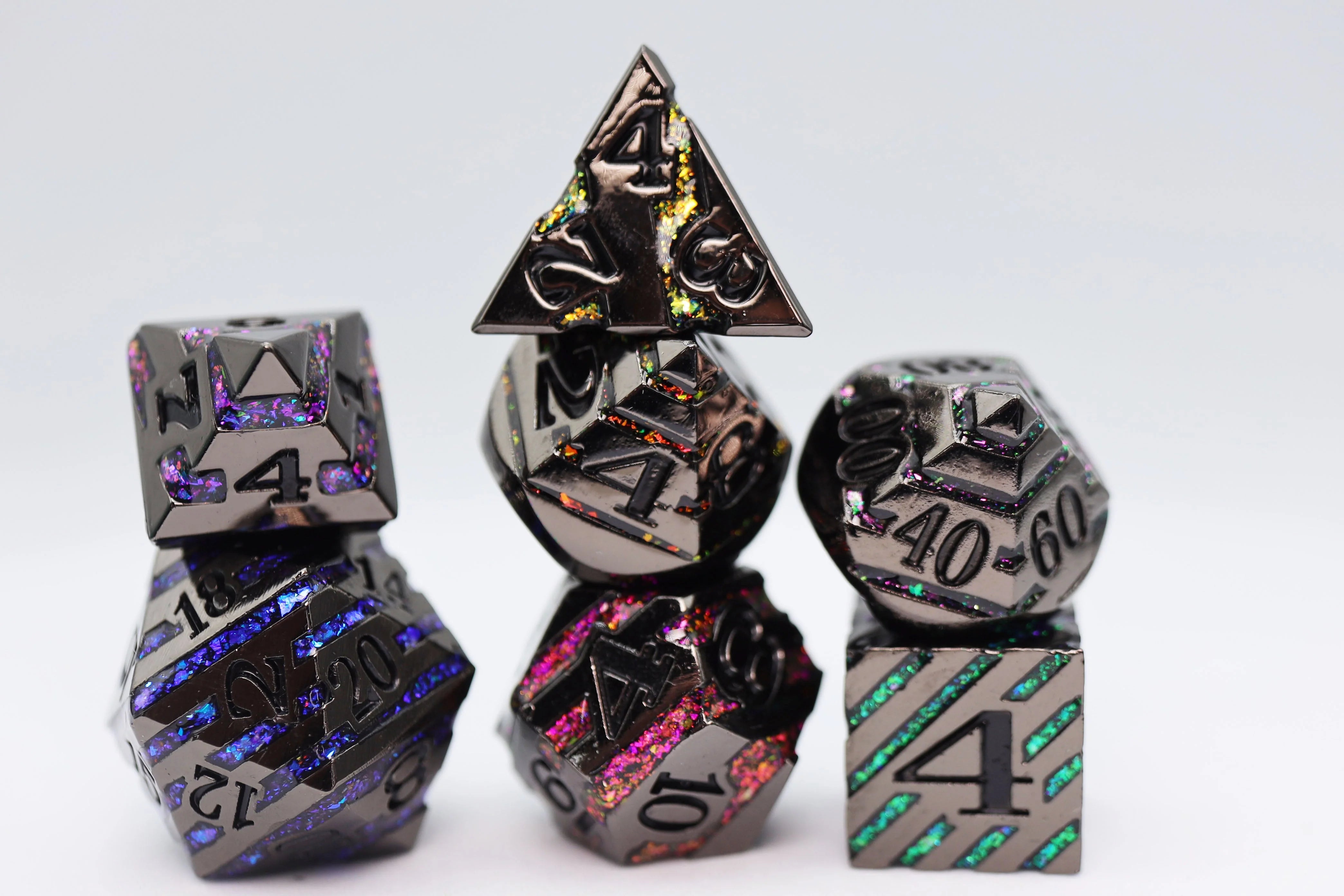 BLACK WITH RAINBOW MICA RPG METAL DICE SET Dice & Counters Foam Brain Games    | Red Claw Gaming