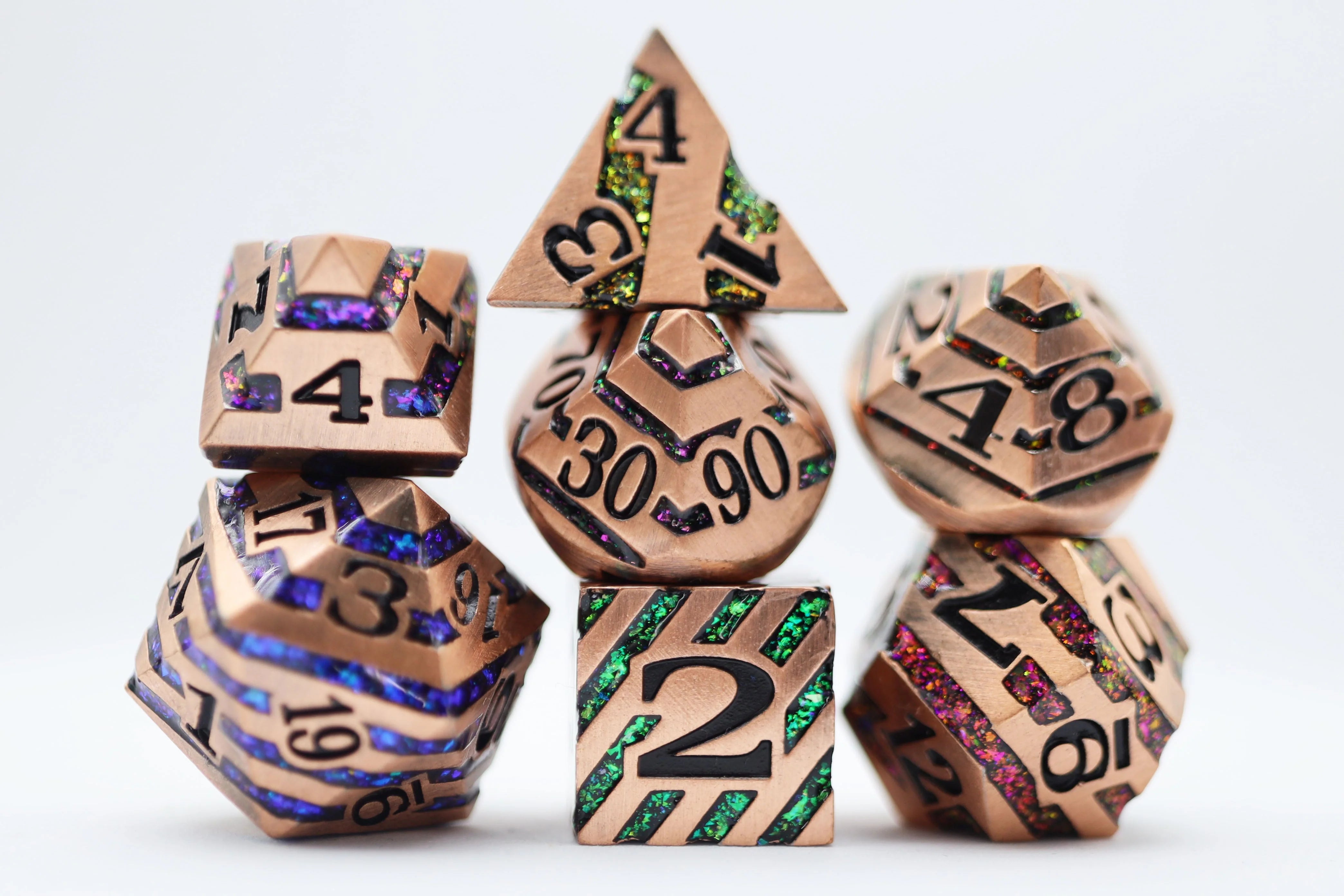 COPPER WITH RAINBOW MICA RPG METAL DICE SET Dice & Counters Foam Brain Games    | Red Claw Gaming