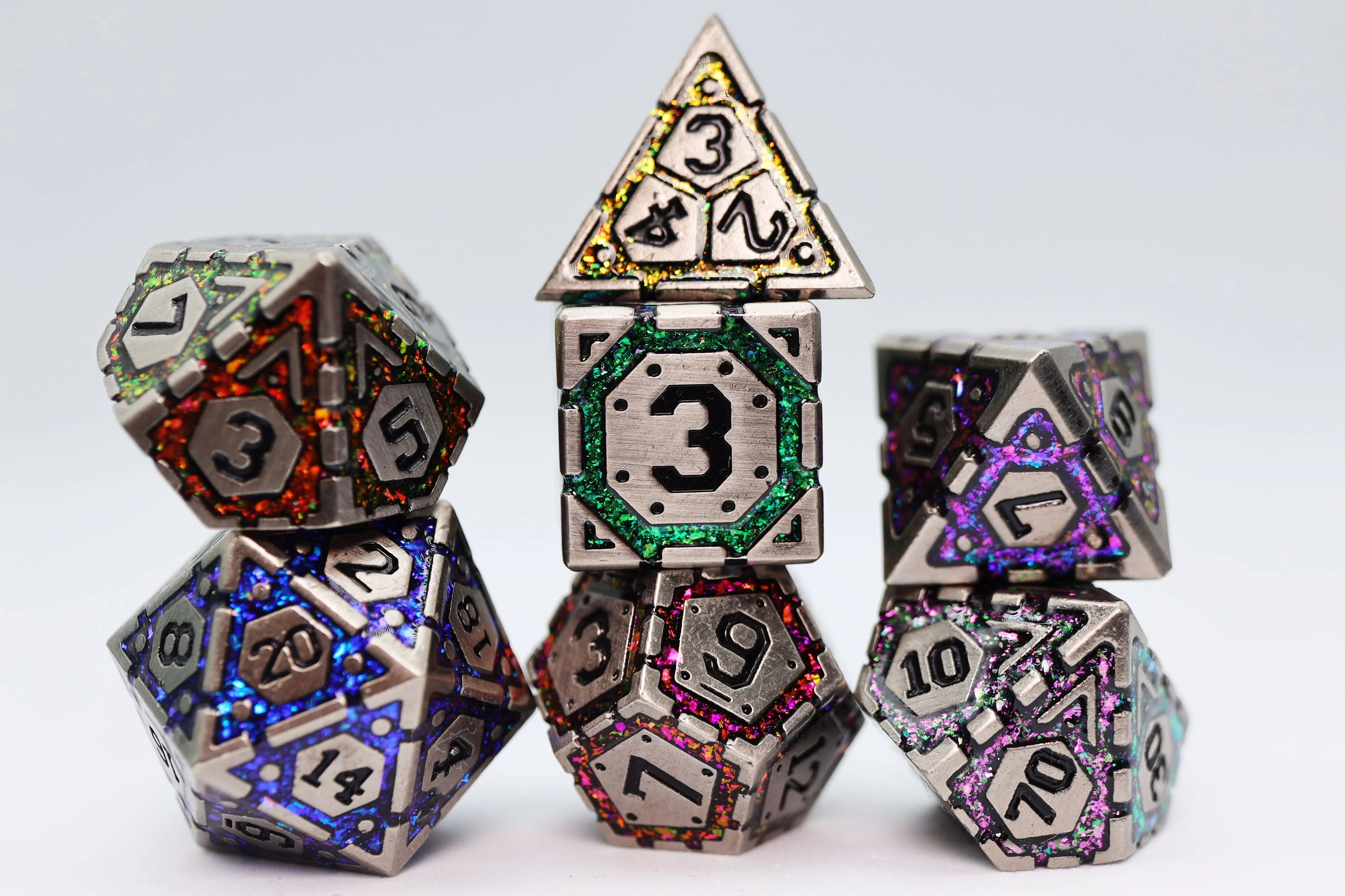 ORNATE RAINBOW FRAME RPG METAL DICE SET Dice & Counters Foam Brain Games    | Red Claw Gaming