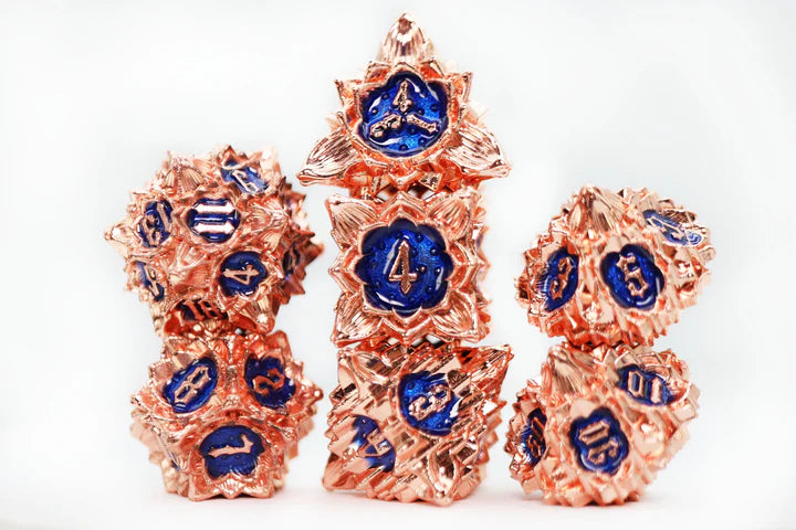 Floral Starburst: Copper Cornflower - Metal RPG Dice Set Dice & Counters Foam Brain Games    | Red Claw Gaming