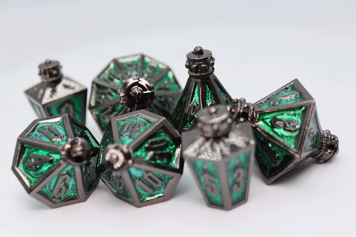 MOONLIT LANTERN: MIDNIGHT ACIDFIRE - METAL RPG DICE SET Dice & Counters Foam Brain Games    | Red Claw Gaming