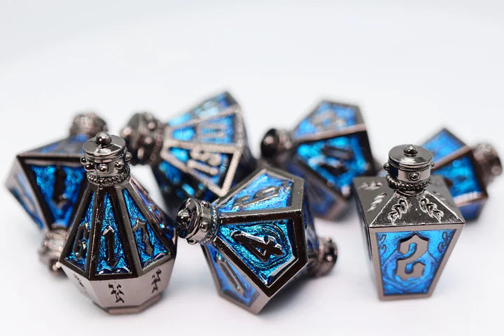MOONLIT LANTERN: MIDNIGHT FROSTFIRE - METAL RPG DICE SET Dice & Counters Foam Brain Games    | Red Claw Gaming
