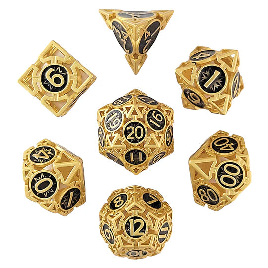 Wind's Rose Gold Hollow Metal RPG Dice Set D&D Accessory Forged Gaming    | Red Claw Gaming