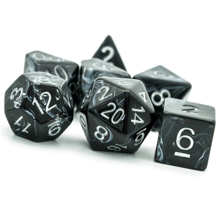 BLACK BRUSHED WHITE SILK RPG DICE SET Dice & Counters Foam Brain Games    | Red Claw Gaming