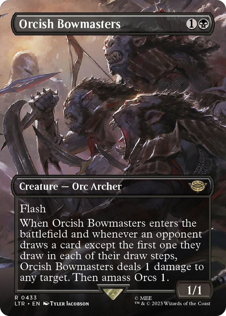 Orcish Bowmasters (Borderless Alternate Art) [The Lord of the Rings: Tales of Middle-Earth] MTG Single Magic: The Gathering | Red Claw Gaming