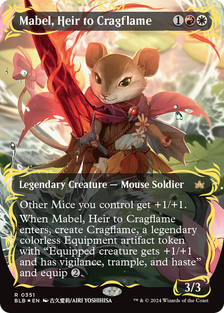 Mabel, Heir to Cragflame (Borderless) (Raised Foil) [Bloomburrow] MTG Single Magic: The Gathering    | Red Claw Gaming