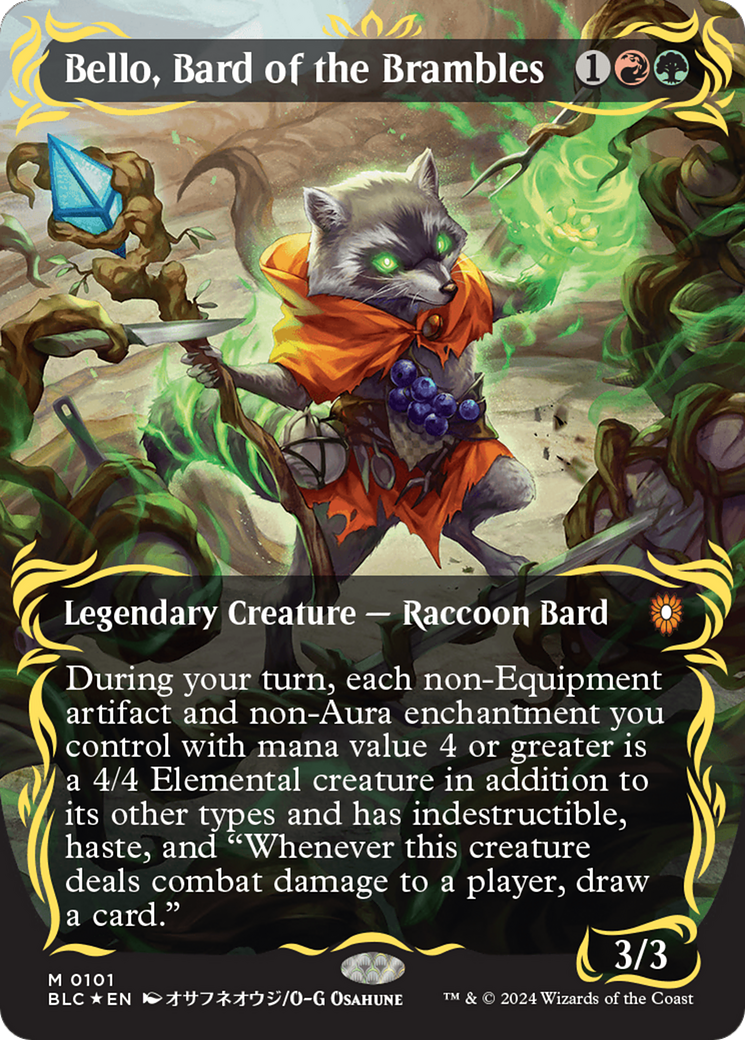 Bello, Bard of the Brambles (Borderless) (Raised Foil) [Bloomburrow Commander] MTG Single Magic: The Gathering    | Red Claw Gaming