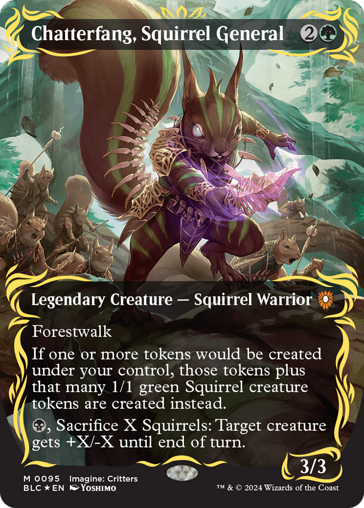 Chatterfang, Squirrel General (Borderless) (Raised Foil) [Bloomburrow Commander] MTG Single Magic: The Gathering | Red Claw Gaming