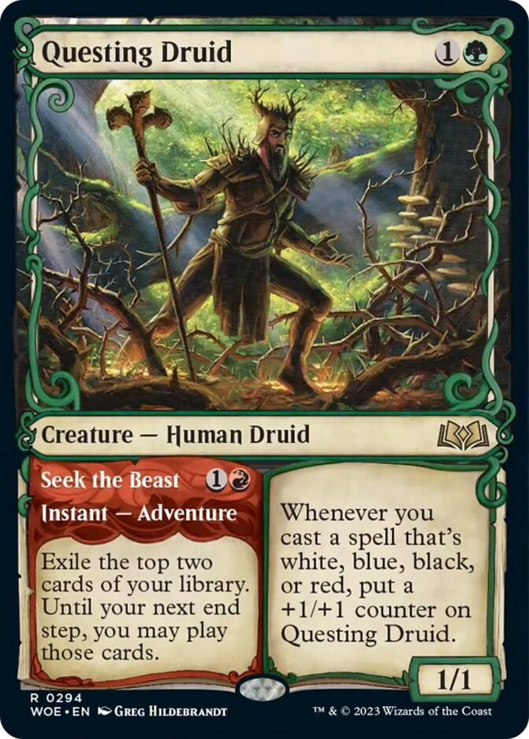 Questing Druid // Seek the Beast (Showcase) [Wilds of Eldraine] MTG Single Magic: The Gathering    | Red Claw Gaming