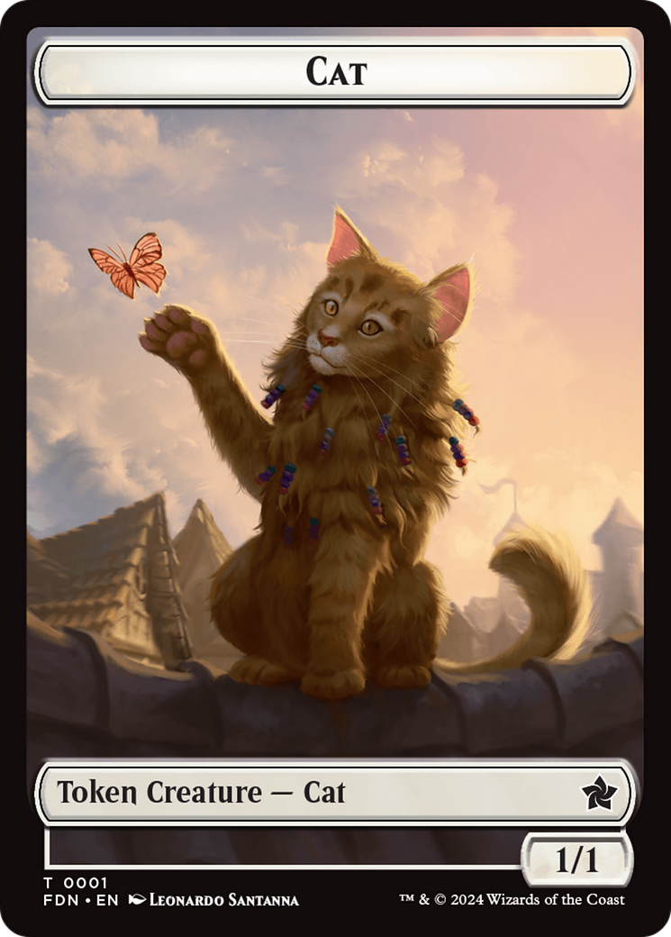 Elf Warrior // Cat (001) Doubled-Sided Token [Foundations Tokens] | Red Claw Gaming