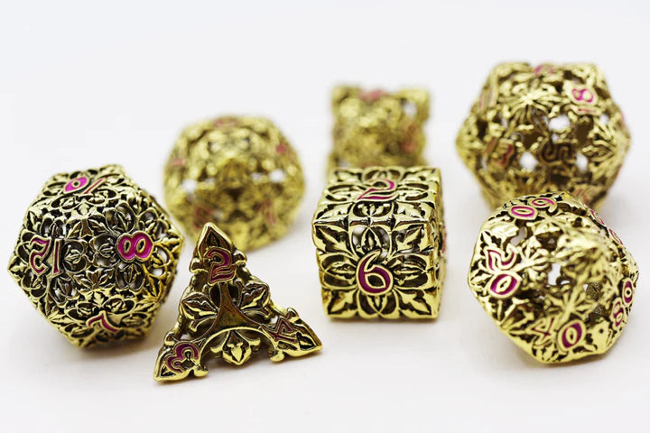 FLEUR DE LIS: GILDED MAGENTA - HOLLOW METAL RPG DICE SET Dice & Counters Foam Brain Games    | Red Claw Gaming