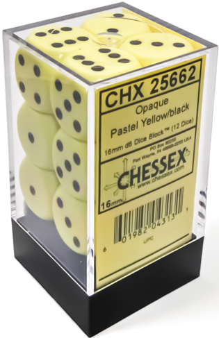 Opaque Pastel Yellow/Black 16mm D6 Dice Chessex    | Red Claw Gaming