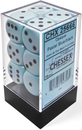 Opaque Pastel Blue/Black 16mm D6 Dice Chessex    | Red Claw Gaming