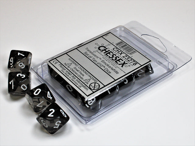 TRANSLUCENT SMOKE WITH WHITE 10 D10 DICE Dice Chessex    | Red Claw Gaming