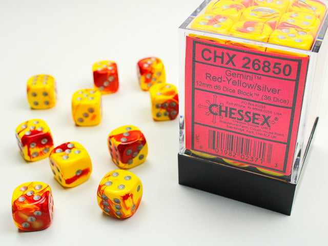 Gemini® 12mm d6 Red-Yellow/Silver Dice Block Dice Chessex    | Red Claw Gaming