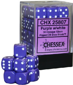 Opaque PURPLE/WHITE 12mm D6 Dice Chessex    | Red Claw Gaming