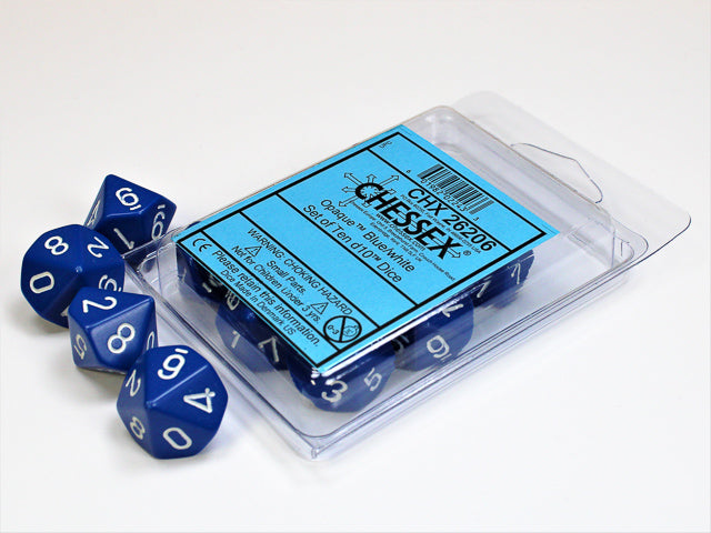 OPAQUE 10D10 BLUE/WHITE Dice Chessex    | Red Claw Gaming