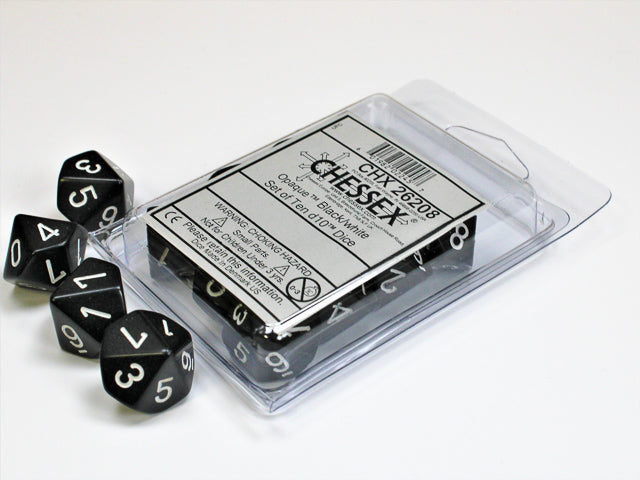 OPAQUE 10D10 BLACK/WHITE Dice Chessex    | Red Claw Gaming