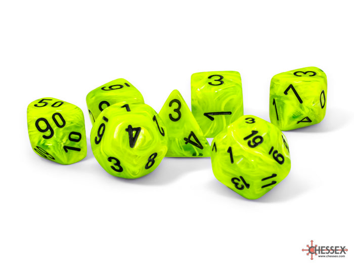 Mega-hedral 7-Die Set BRIGHT GREEN/BLACK Dice Chessex    | Red Claw Gaming