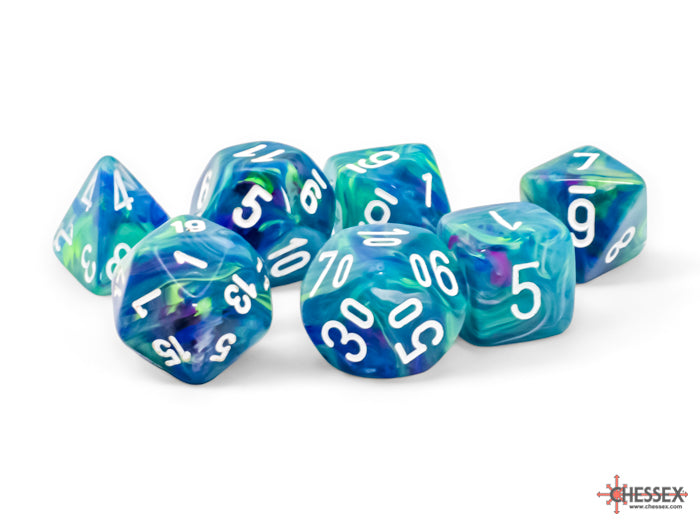 Mega-hedral 7-Die Set WATERLILLY/WHITE Dice Chessex    | Red Claw Gaming