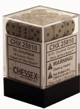 OPAQUE 36D6 DARK GREY/BLACK 12MM Dice Chessex    | Red Claw Gaming