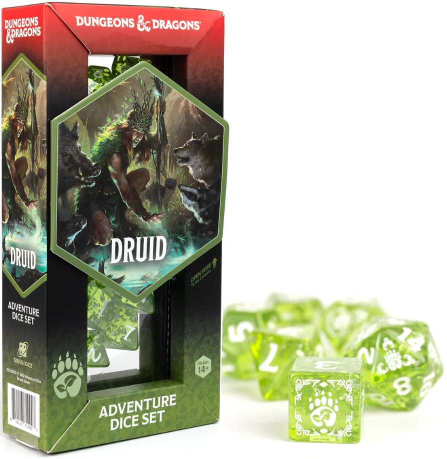 D&D ADVENTURE DICE DRUID: GREEN Dice Cup Sirius Dice | Red Claw Gaming