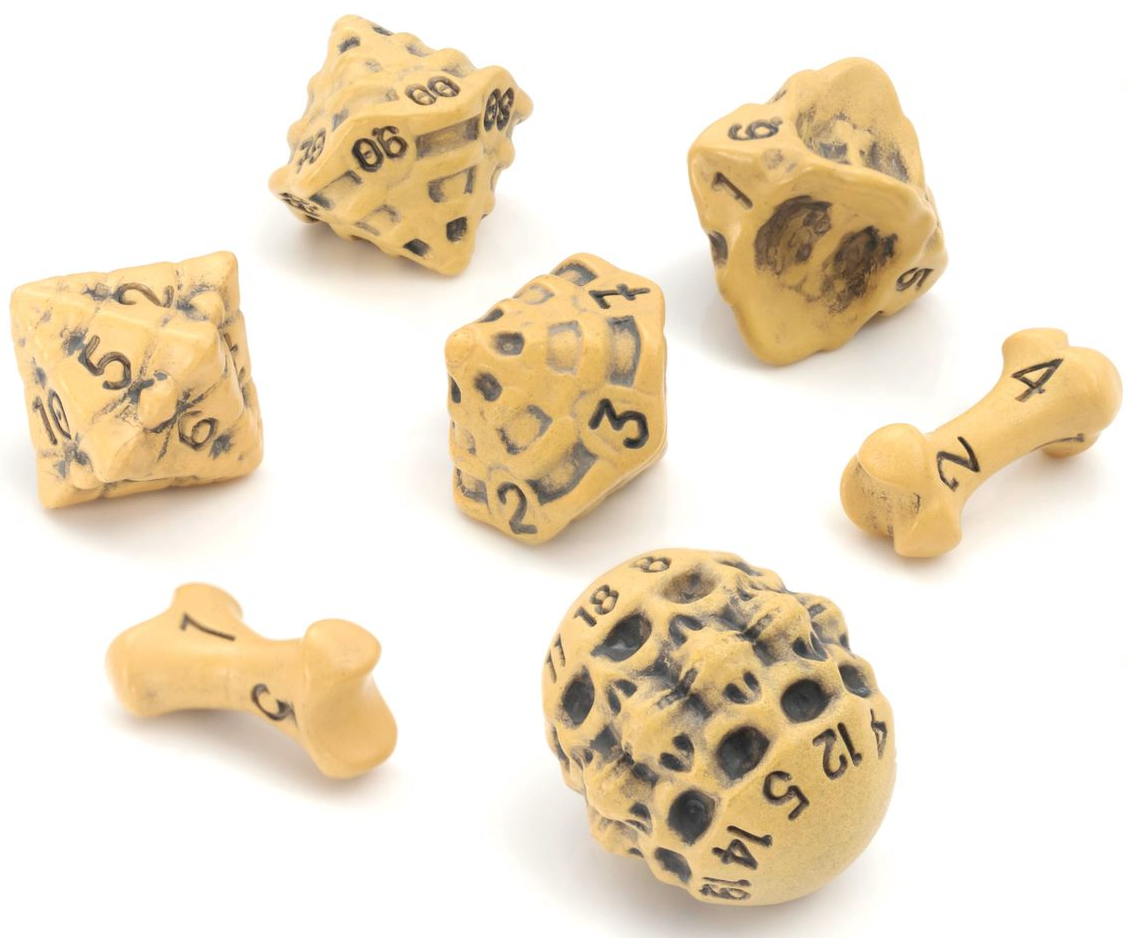 7-DIE SET SKULL & BONE ANCIENT BONE YELLOW Dice Lynx    | Red Claw Gaming